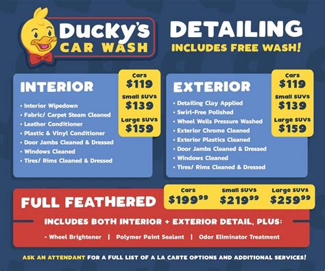 ducky's car wash menu.